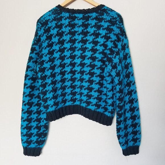 Zara‎ Houndstooth Chunky Blue Black Open Front Cardigan L Slouchy Preppy Casual - Picture 5 of 16
